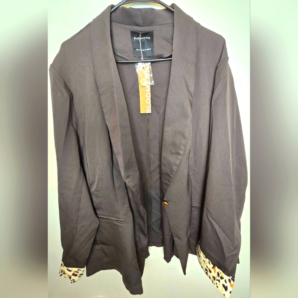 Womens Brown Dress Jacket with Animal Print Accents Boomchic Size 22-24